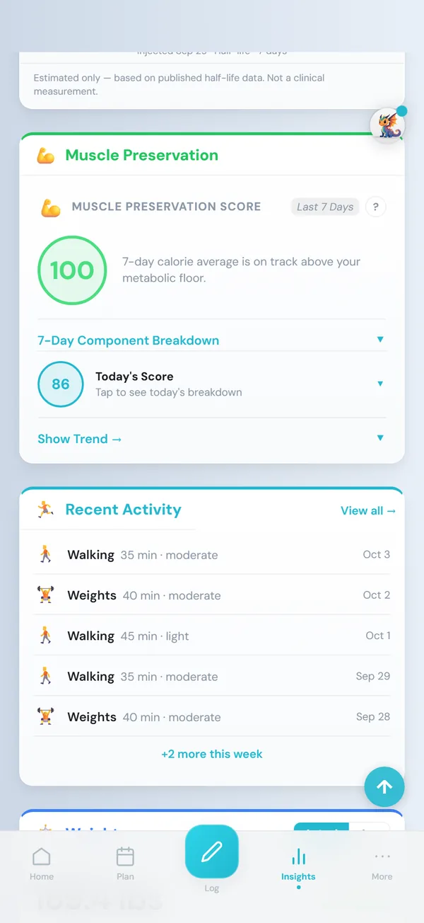 HereForIt app on day 5: Muscle score · AI workout planner